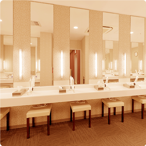 広々とした清潔なパウダーコーナー